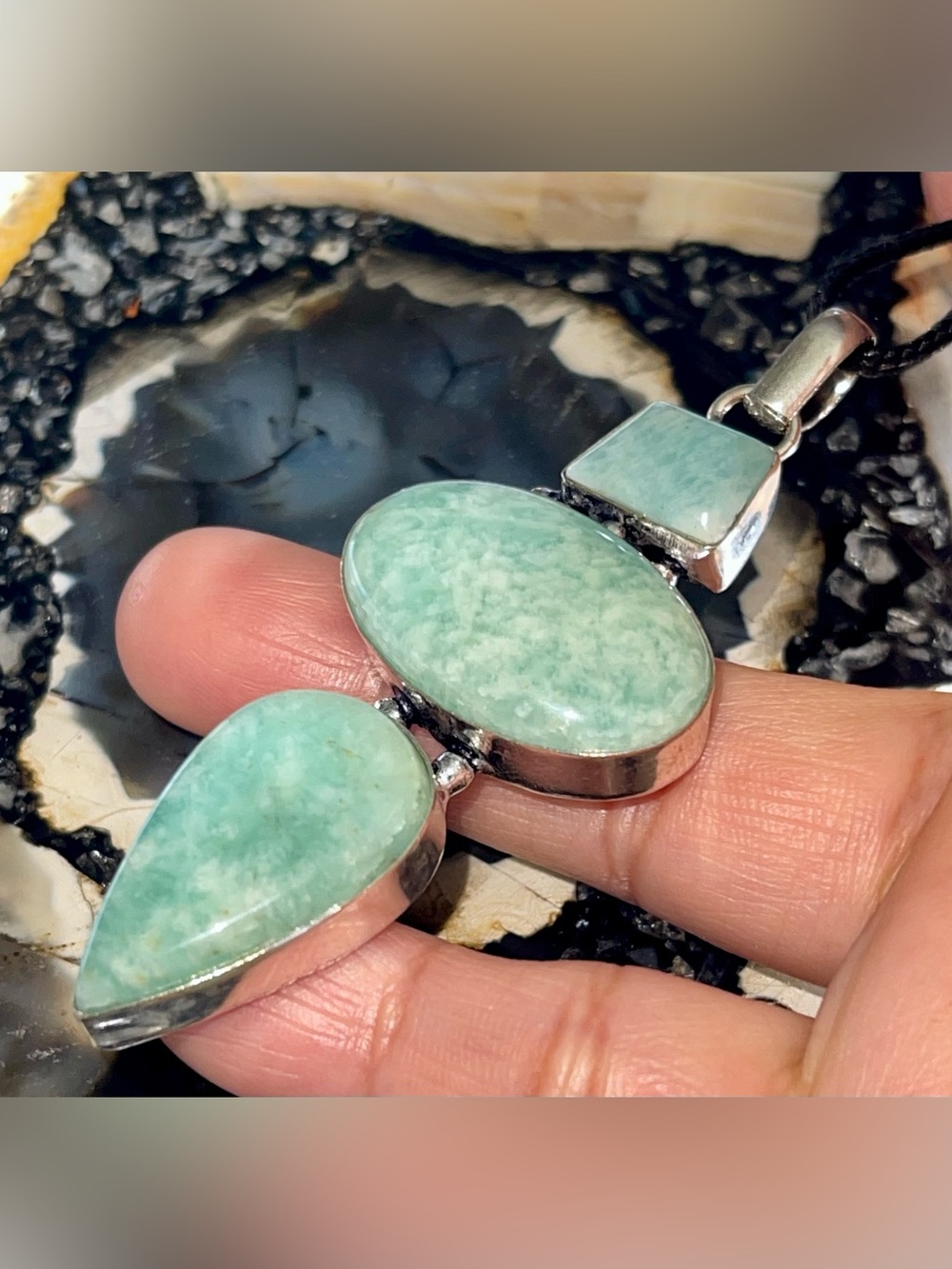 Green Amazonite Crystal Pendant 3 1/4” - Picture 14 of 17
